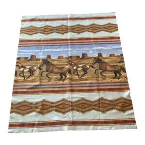EUC Vintage Western Southwestern Horse Cowboy Desert Blanket Tapestry
